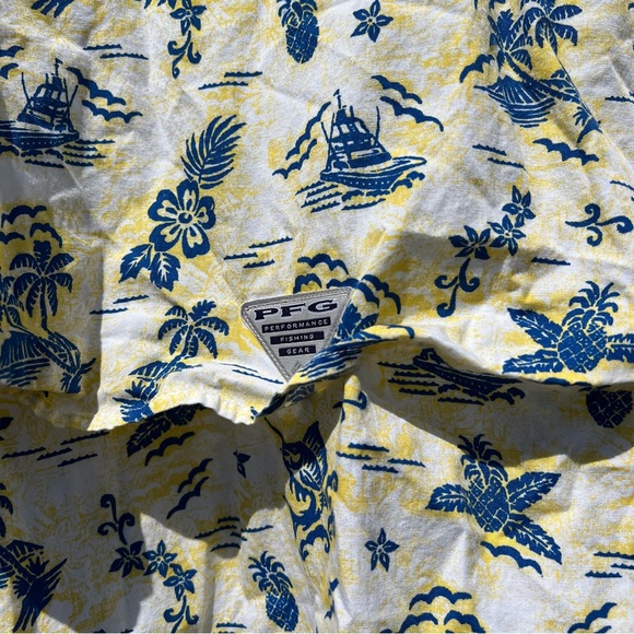 Columbia PFG Hawaiian Fishing Shirt Mens Size XL Short Sleeve Vented Yellow - Picture 6 of 9